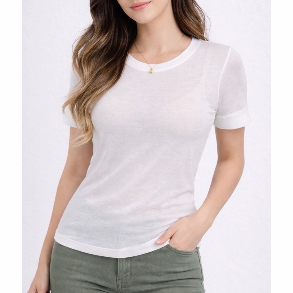 ZARA • White Semi-Sheer Stretch Knit Short Sleeve Tee, S